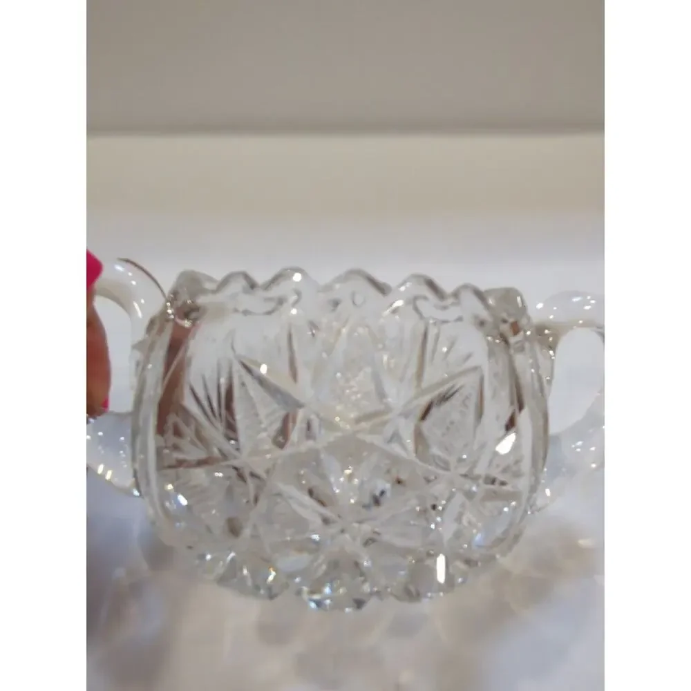 Antique APB Cut Crystal Sugar Bowl, Sawtooth Rim, Two Handles